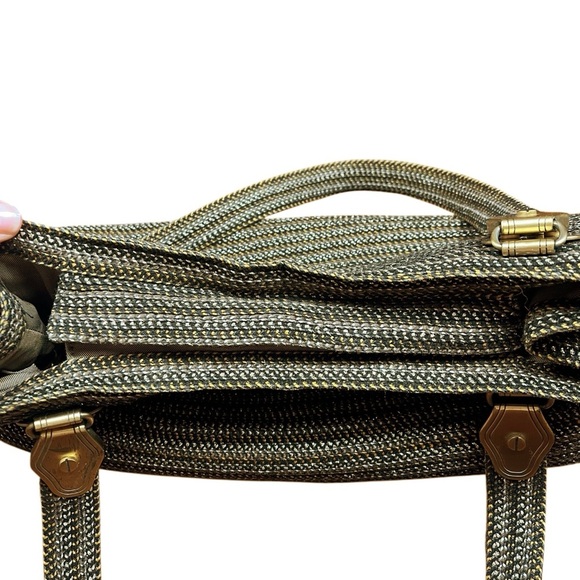 Eric Javits Purse Shenia Squishee Brown Gold Metallic Woven Tote Bag Fall - Picture 6 of 14